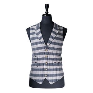 Mens 42R Wool Vest Blue White Plaid Waistcoat Preppy Casual Formal Wedding Party